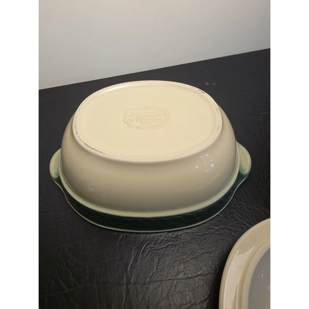 Light Green Longaberger American Craft Orig Covered Casserole Dish Heart Design